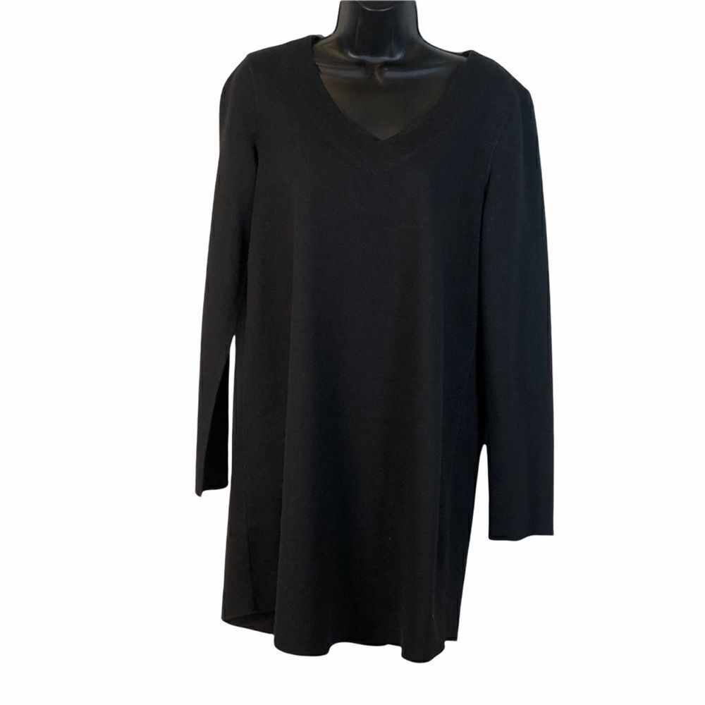 Anthropologie Lilla P Charcoal Shift Dress Size medium long sleeve